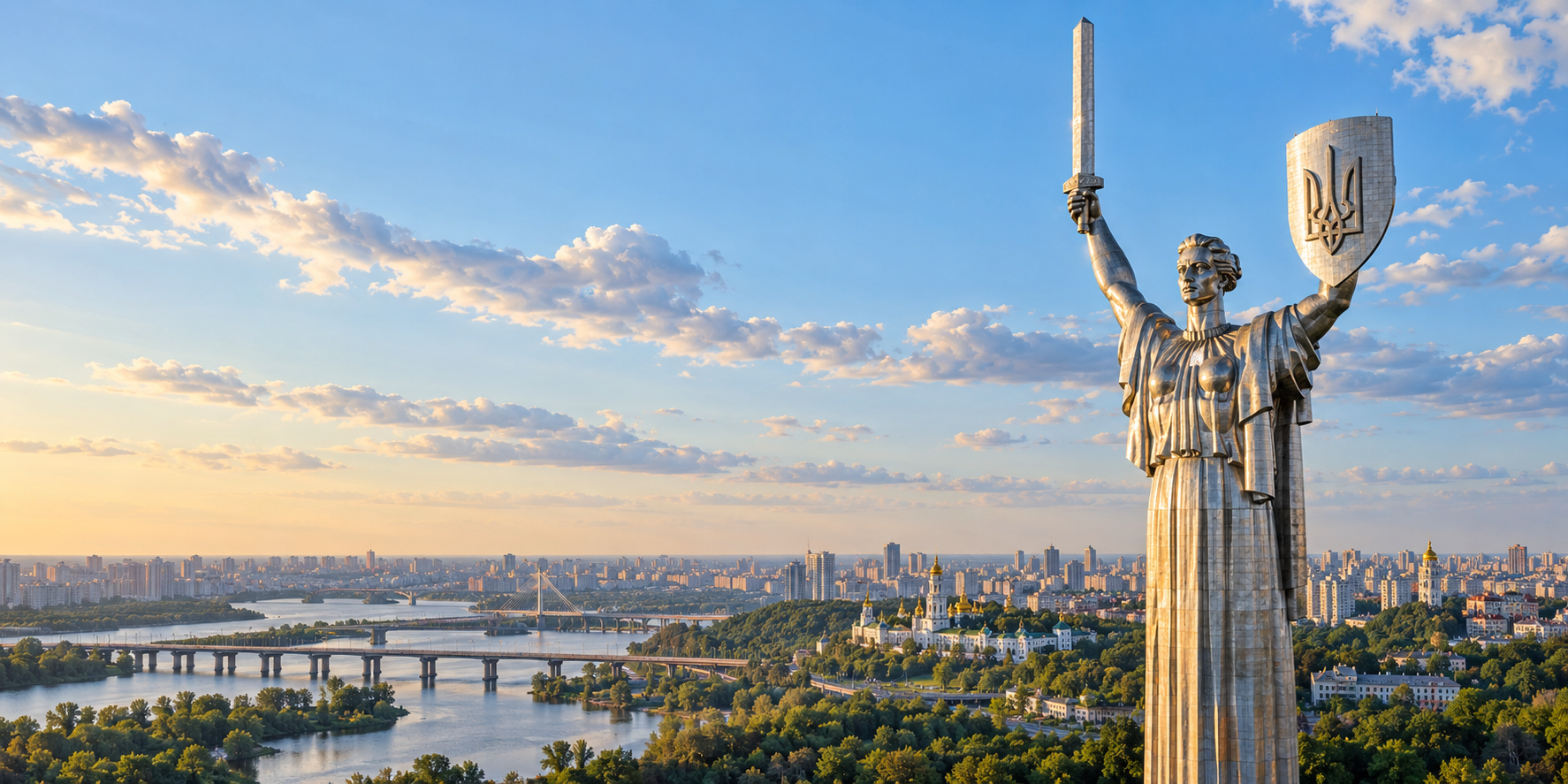 Панорама Києва з монументом Батьківщина-мати та відкритим небосхилом